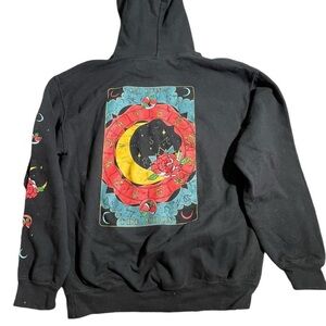Fifth Sun Black Hoodie with Moon & Floral Tarot Graphic